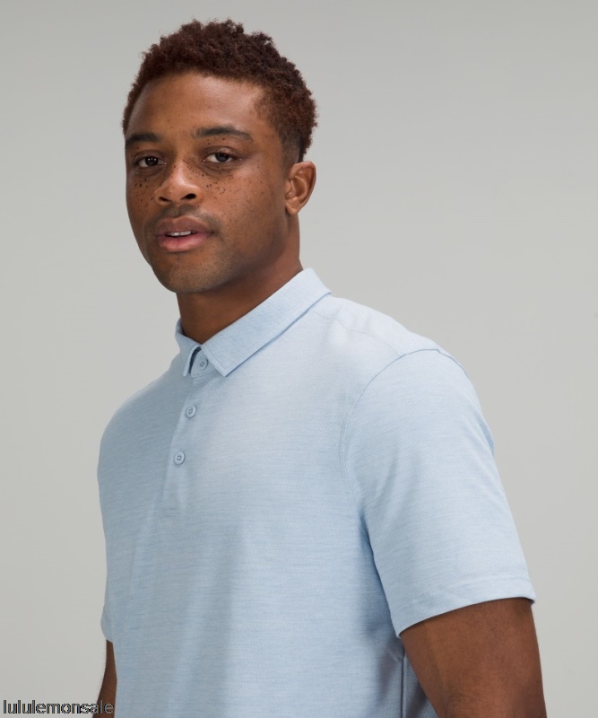 Lululemon Verkauf DELULU750 | Evolution Kurzarm Poloshirt Pique Stoff Blau Meliert Leinen